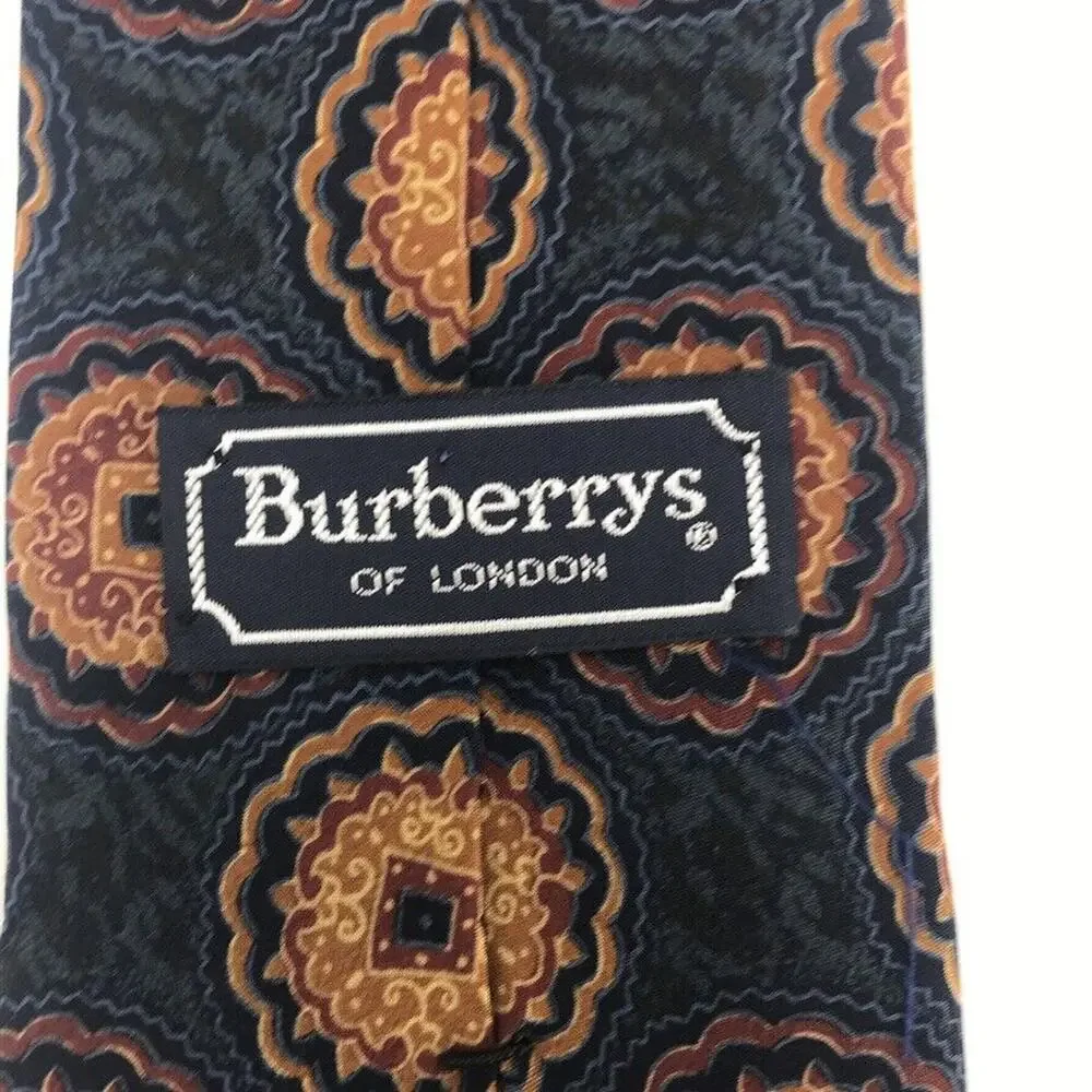 Burberrys Of London Tie Mens Silk Blue Orange Red Print Neck Tie Career Church